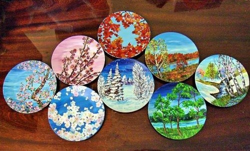 10 расписных тарелок c художественными пейзажами