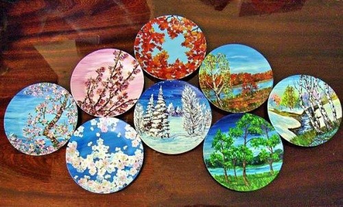 10 расписных тарелок c художественными пейзажами