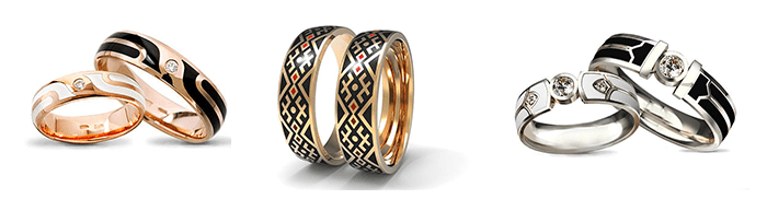 Золото с эмалью - обручальные кольца