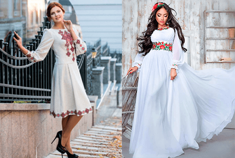 вышитые платья разной длины и фасонов от Oksana Polonets