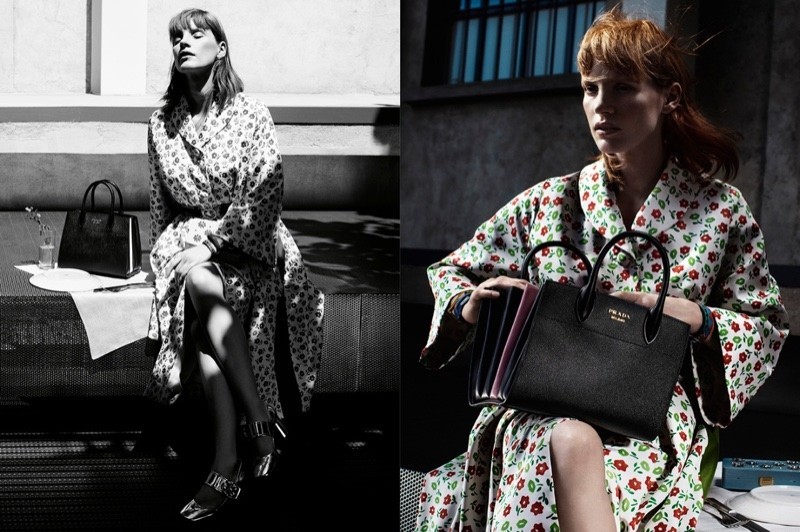 модель в тренче с цветами Prada 2016