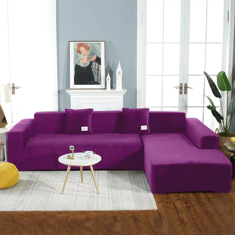 Набір чохлів на кутовий диван замша-мікрофібра 3.2 Homytex 195х230 см і 145х185 см, Фіолетовий
